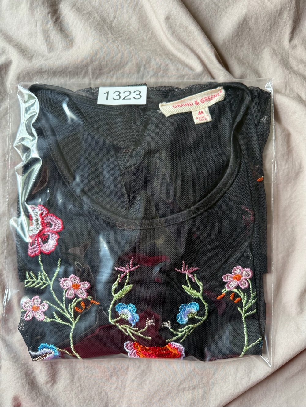 Grand & Greene Black Mesh Embroidered Sheer Floral Womens Blouse Sz M Dark Fairy - Picture 10 of 10